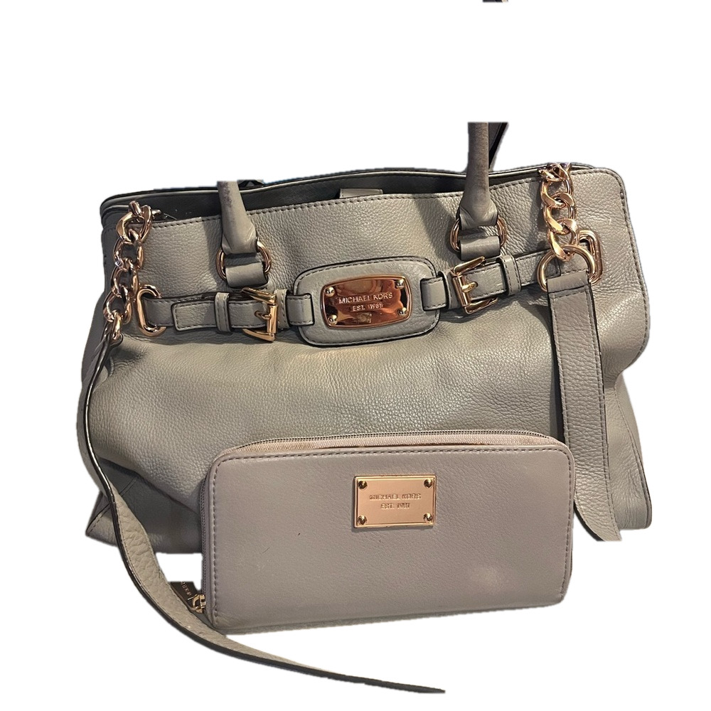 Michael Kors Gray and Gold Satchel with Gold Accents